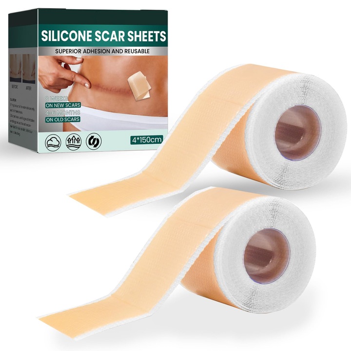 Силиконови пластири за белези, Biglistening, комплект 2 бр., за многократна употреба, 4 см x 150 см