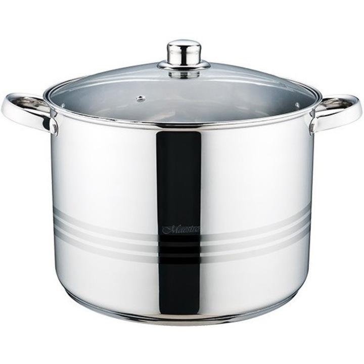 Oala cu capac Maestro, 16l, 30cm, inox, sticla, 32x23,5cm