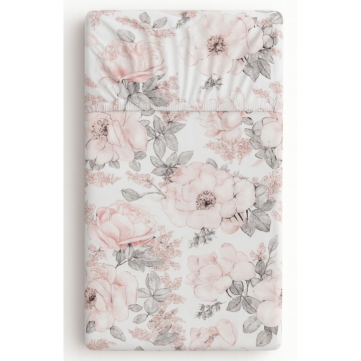 Памучен чаршаф с ластик за бебешко легло, My Sweet Baby, 120x60 см, 100% памук, OekoTex сертифициран, модел рози