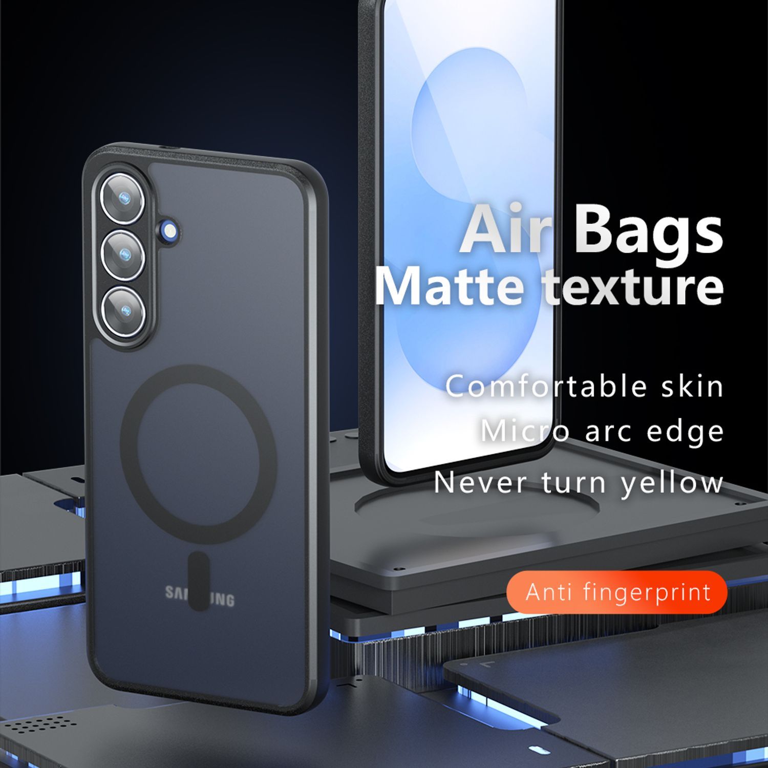 Husa Magnetica pentru Samsung Galaxy S25 FE, Compatibila cu MagSafe, Carcasa Telefon cu Spate Mat Translucid si Protectie la Impact, Negru