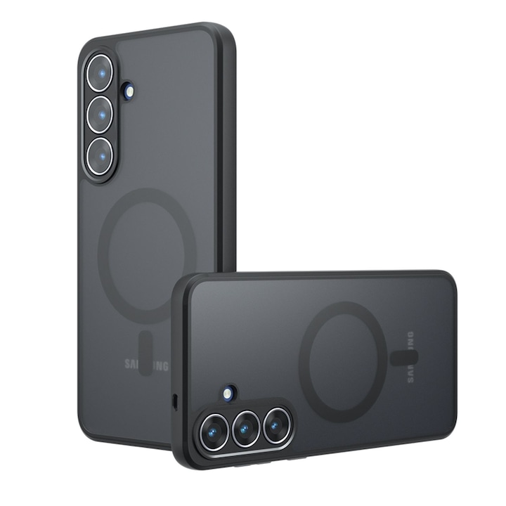 Магнитен калъф за Samsung Galaxy S25 FE, съвместима с MagSafe, калъф за телефон с матов полупрозрачен гръб и защита от удар, черен