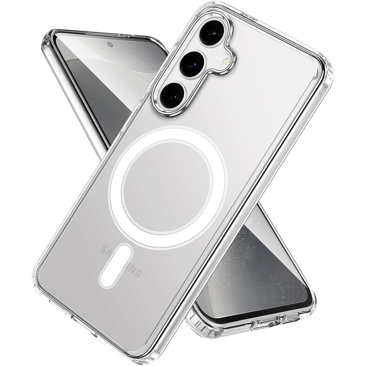 Husa Magnetica pentru Samsung Galaxy S25 FE, Compatibila cu MagSafe, Design Transparent Cristal, Rezistenta la Ingalbenire, Protectie Subtire la Impact, Carcasa Antisoc