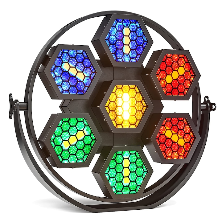 JAJALUYA Mini lampa retro COB RGBW cu 7 LED-uri de 350 W, controlata prin DMX, 8/32 canale, 63 LED-uri triple, durata de viata de 10.000 de ore, iluminat DJ, potrivita pentru scene disco, petreceri de aniversare, concerte, nunti
