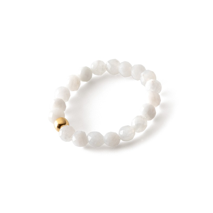 Inel elegant elastic cu pietre albe stralucitoare si bila decorativa, din argint 925 placat cu aur, Giorre