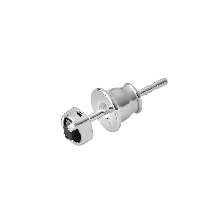 Cercei din argint 925 placati cu platina, cu diamant sintetic negru de 3 mm, design minimalist elegant, Giorre