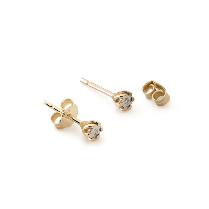 Cercei din aur 585 cu diamant – suruburi mici elegante, 4 mm, aur galben 14K, Giorre