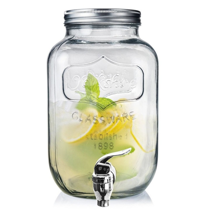 Dispenser de bauturi din sticla Orion, 4l, cu robinet, 15x25.5cm