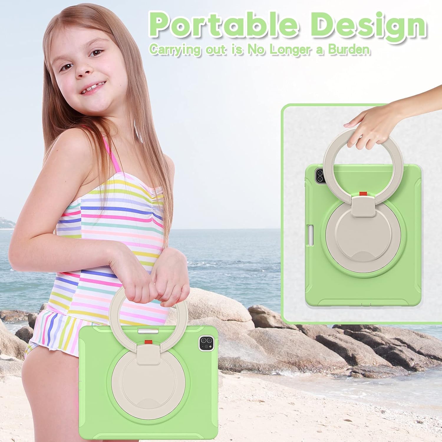 Husa de Protectie pentru iPad Air 11/ Air5, Antisoc, Suport 360°, Suport SmartPEN, Carcasa Robusta Copii & Adulti, Verde fistic