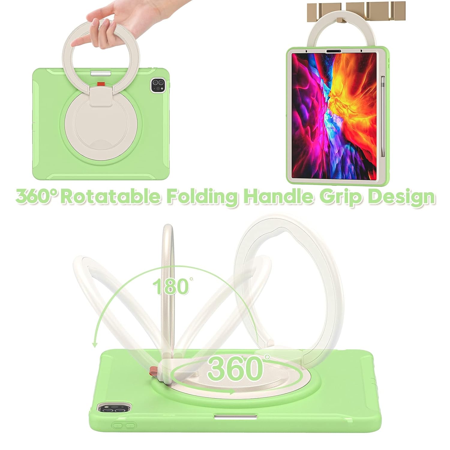 Husa de Protectie pentru iPad Air 11/ Air5, Antisoc, Suport 360°, Suport SmartPEN, Carcasa Robusta Copii & Adulti, Verde fistic