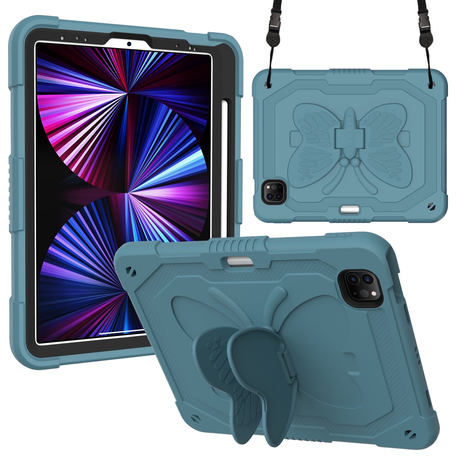 Husa premium Sigloo pentru Apple iPad Air 11, Air 5, Air 4, (11/10.9 Inch) – Protectie Completa, Suport Creion, Stand Fluture, Curea, Verde Inchis