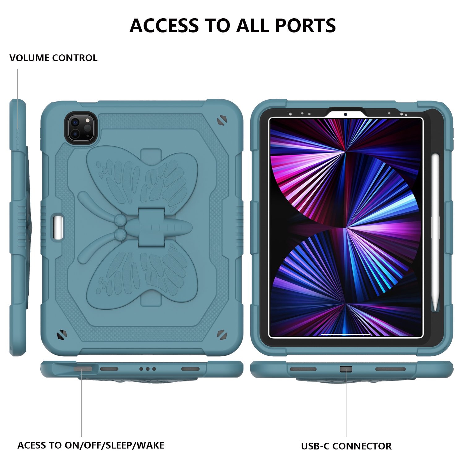 Husa premium Sigloo pentru Apple iPad Air 11, Air 5, Air 4, (11/10.9 Inch) – Protectie Completa, Suport Creion, Stand Fluture, Curea, Verde Inchis