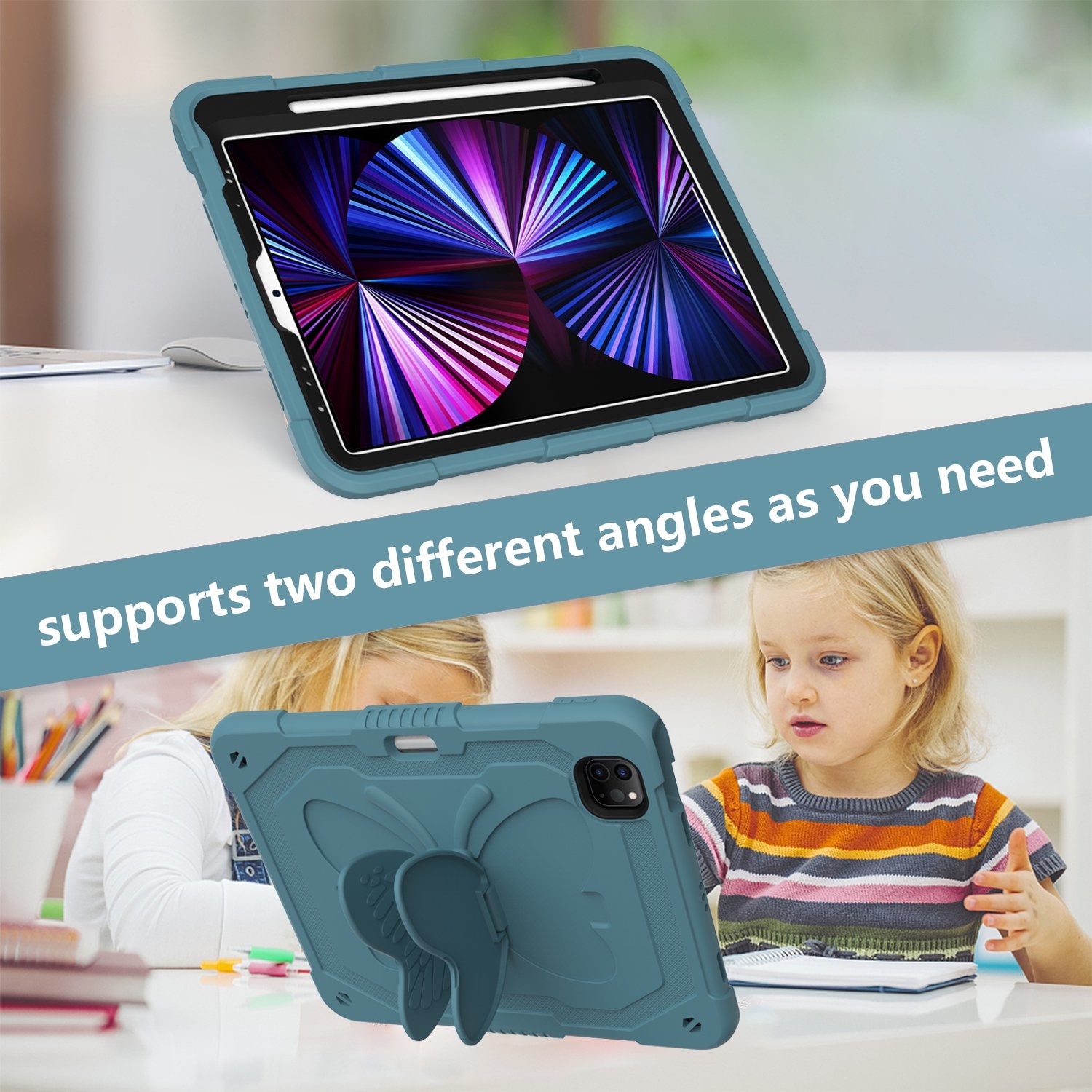 Husa premium Sigloo pentru Apple iPad Air 11, Air 5, Air 4, (11/10.9 Inch) – Protectie Completa, Suport Creion, Stand Fluture, Curea, Verde Inchis