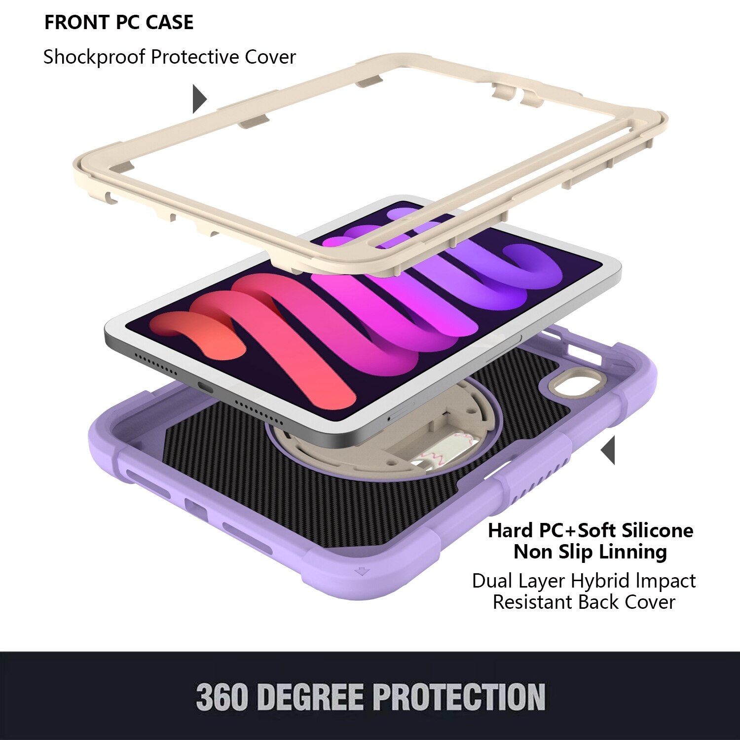 Husa de Protectie pentru iPad Air 11/ Air5, Antisoc, Suport 360°, Suport SmartPEN, Carcasa Robusta, Stand Rotativ, Copii & Adulti, Mov Deschis