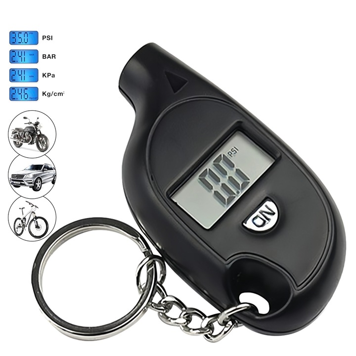 Manometru digital pentru presiunea anvelopelor cu afisaj LCD, mini monitor de presiune a anvelopelor cu breloc, accesorii auto portabile