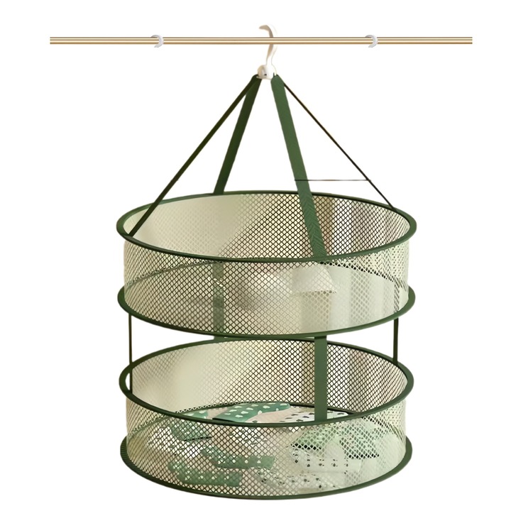 Cos de Uscare Pliabil 2-in-1, Retea Antimucegai & Uscare Rapida, Pentru Rufe Fine, Lenjerie, Herbala (2 Niveluri Reglabile)