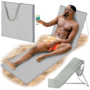 Sezlong pliabil pentru plaja SANDOS, 2 in 1, gri, 152x53cm