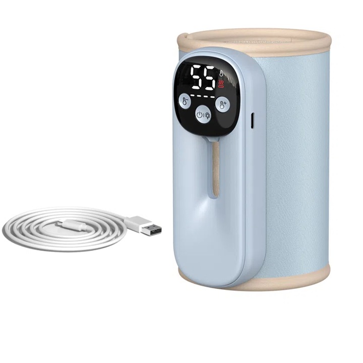 Incalzitor portabil de biberoane pentru calatorii, incalzire rapida - Incalzitor portabil de biberoane cu afisaj al temperaturii alimentat de o baterie de 8000mAh, incalzitor de biberoane pentru calatorii