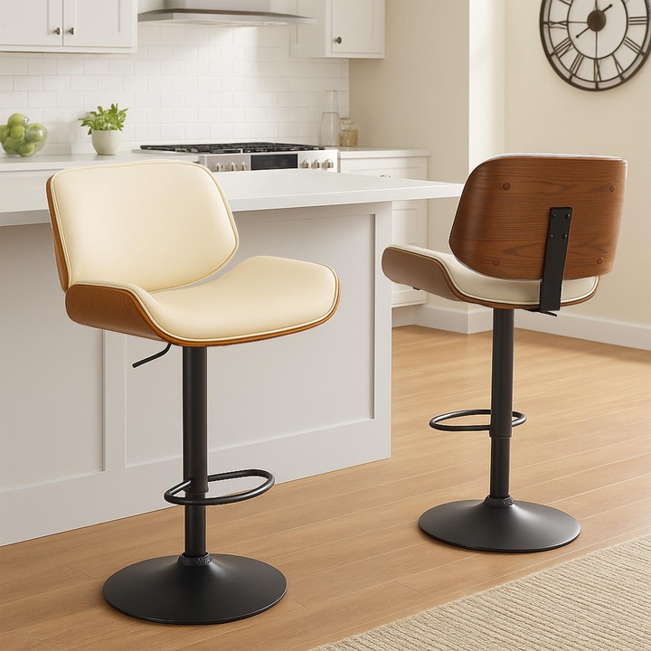 Scaun de bar Beverley B din piele ecologica nuca/smantana