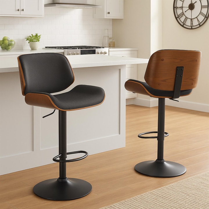 Scaun de bar Beverley B din material textil nuc/negru