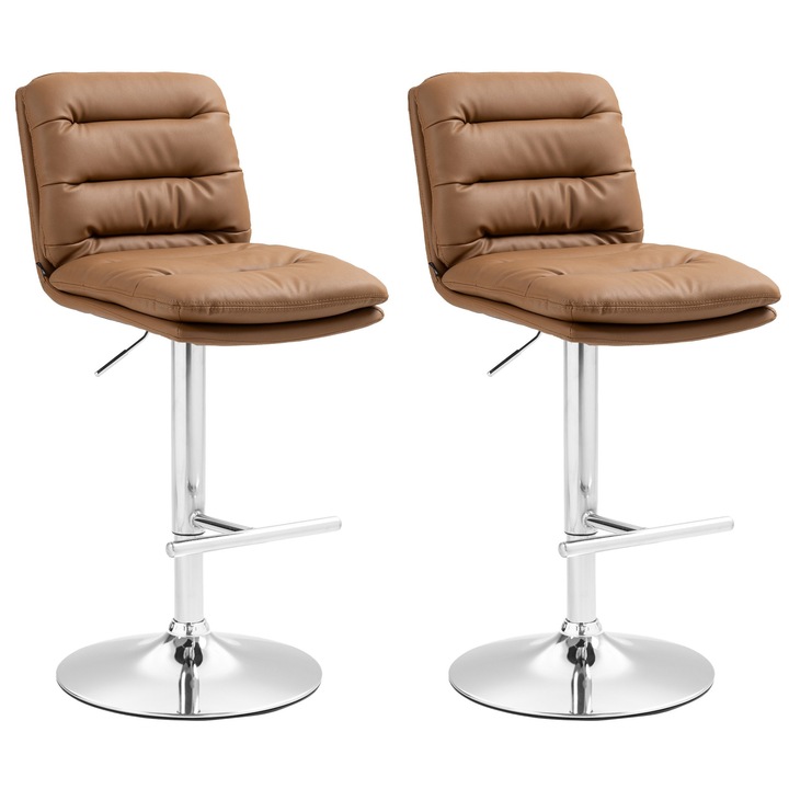 Set de 2 scaune de bar Damar din piele ecologica cromata maro deschis