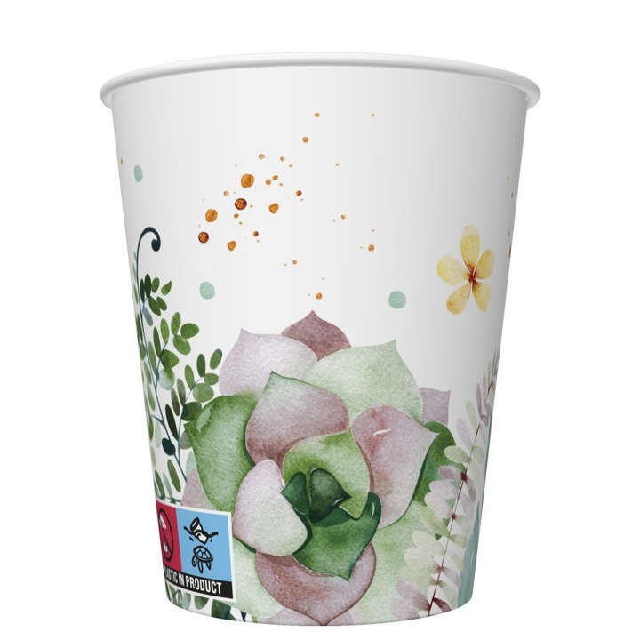 Pahar de hârtie Floral Frame cu flori, 8 bucăți, 250 ml
