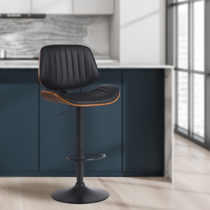 Scaun de bar Clawson, piele ecologica neagra nuc/negru