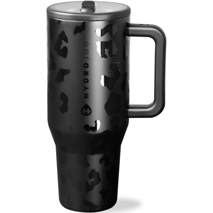 HydroJug Traveler 32 oz vizespalack, fekete leopárd, fedéllel és szívószállal, szivárgásmentes