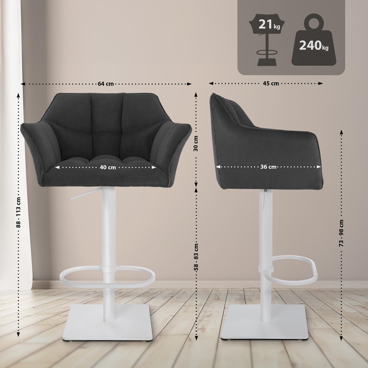 Scaun de bar Damaso W din otel inoxidabil gri inchis