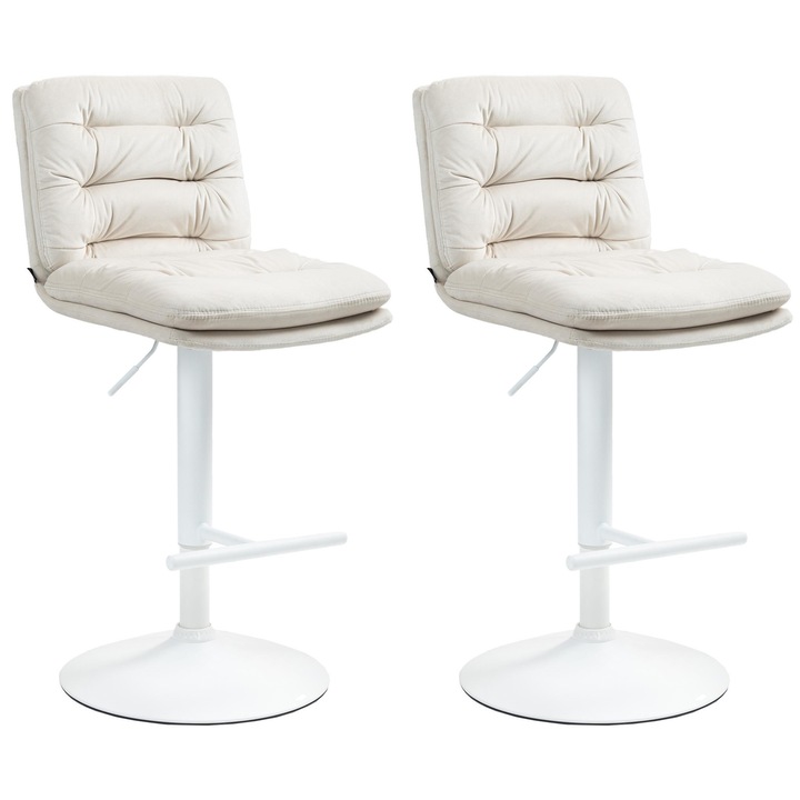 Set de 2 scaune de bar Damar catifea alba crema