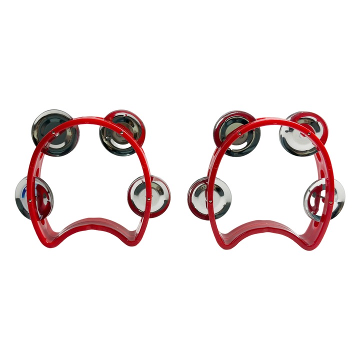 Kézi tamburin készlet, ütőhangszerek, műanyag és fém, 10x9,7cm, korai oktatáshoz, piros