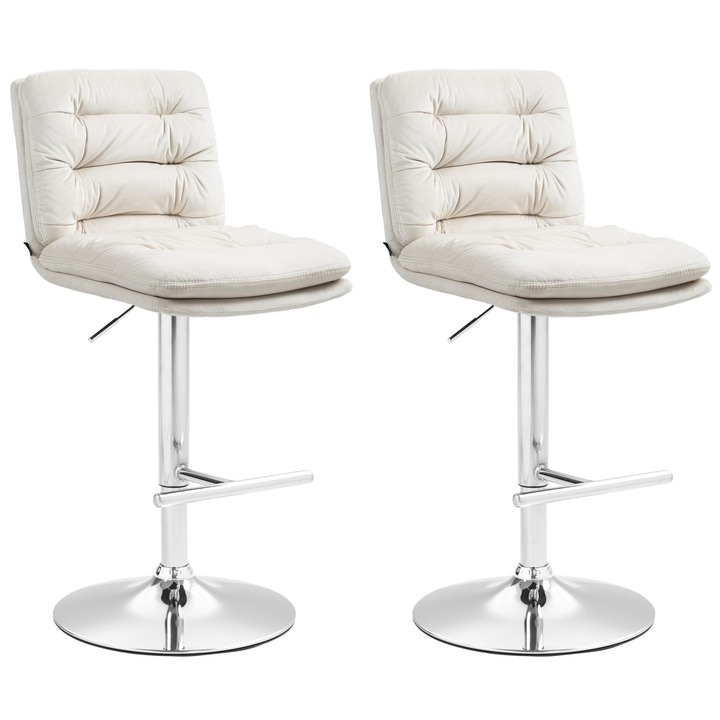 Set de 2 scaune de bar Damar catifea cromata crema