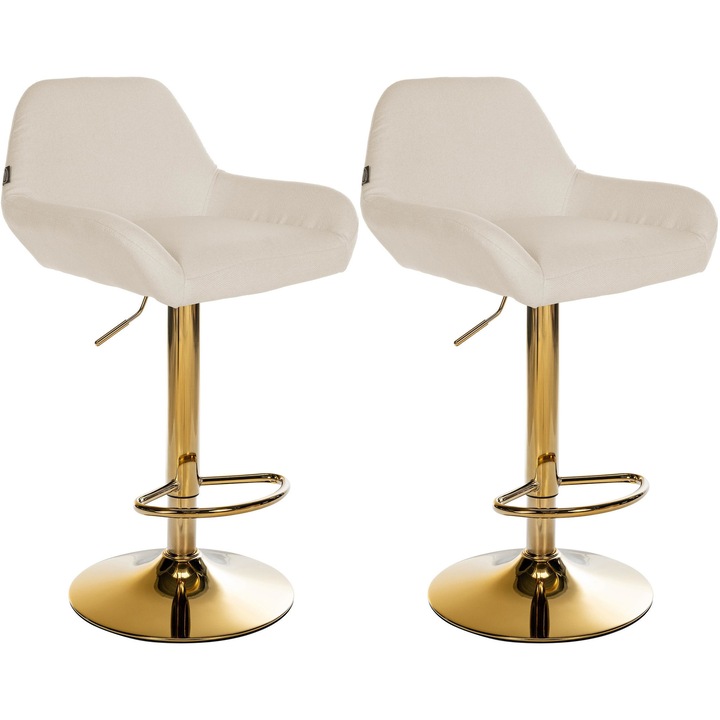 Set de 2 scaune de bar din material textil Braga Gold crema