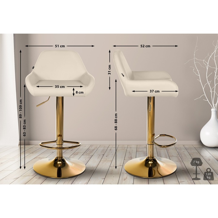 Scaun de bar Braga Gold din piele ecologica crema