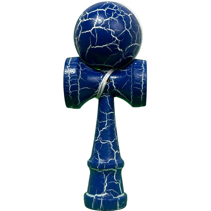 Jucărie Kendama Profesională, Flippy, Kendama Cracked, din Lemn – 18 cm, Joc Interactiv de Îndemânare pentru copii și adulți, Albastru închis