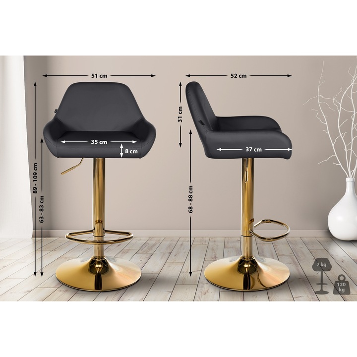 Scaun de bar Braga Gold din piele ecologica negru