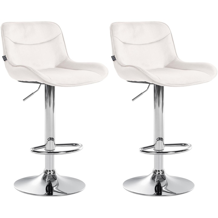 Set de 2 scaune de bar Vonore catifea cromata crema