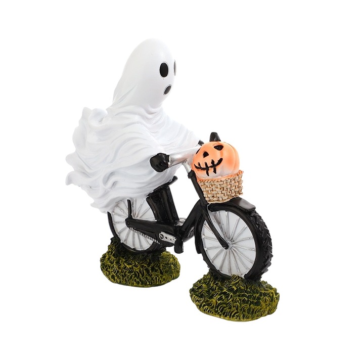 Statueta de Halloween „Fantasma pe bicicleta” din rasina, decor perfect pentru petreceri si adunari tematice
