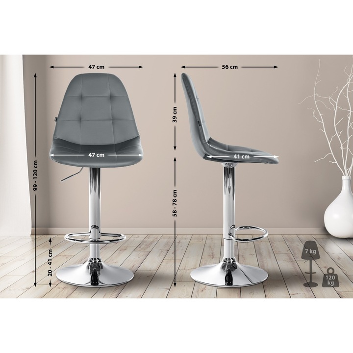 Scaun de bar Elmore din piele ecologica C gri