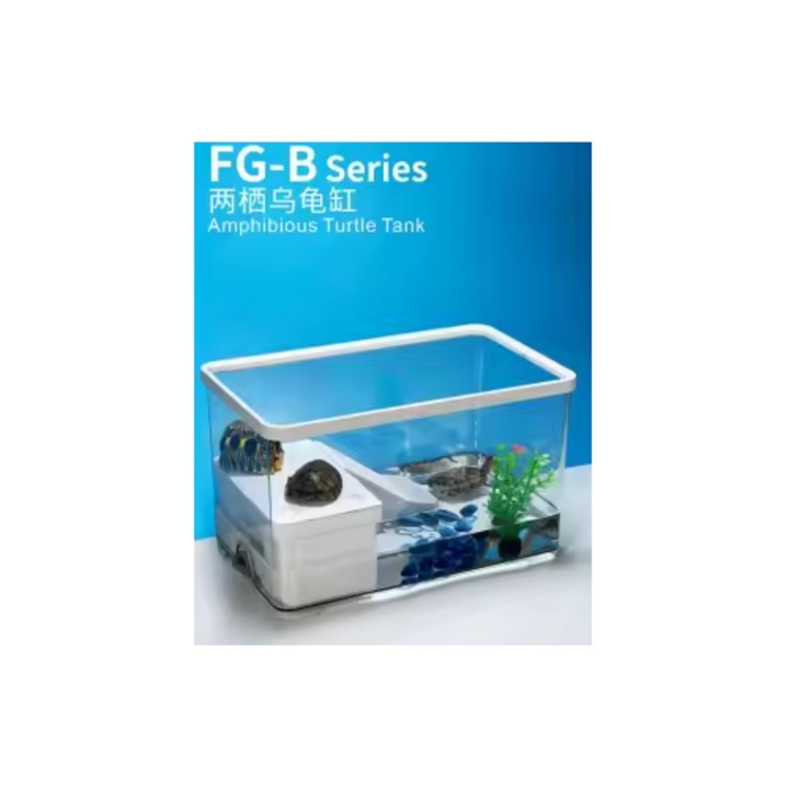 Acvariu SunSun FG-B3 pentru testoase – 30,5 cm, cu platforma de uscare, rampa de catarare, ideal pentru reptile semiaquatice