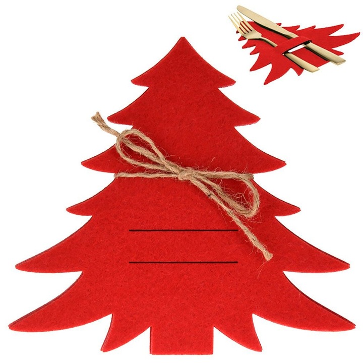 Set 4 huse tacamuri pentru Craciun, VILDE, forma de brad, rosu, 20x18cm