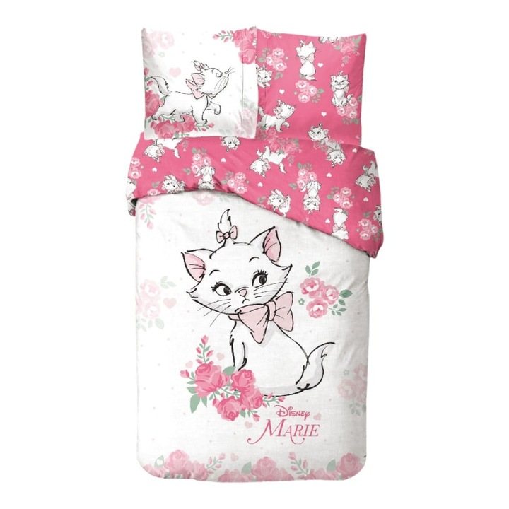 Set lenjerie pat, 100% bumbac, 2 piese, 140x200 cm, 65x65 cm, multicolor, Happy, The Aristocats
