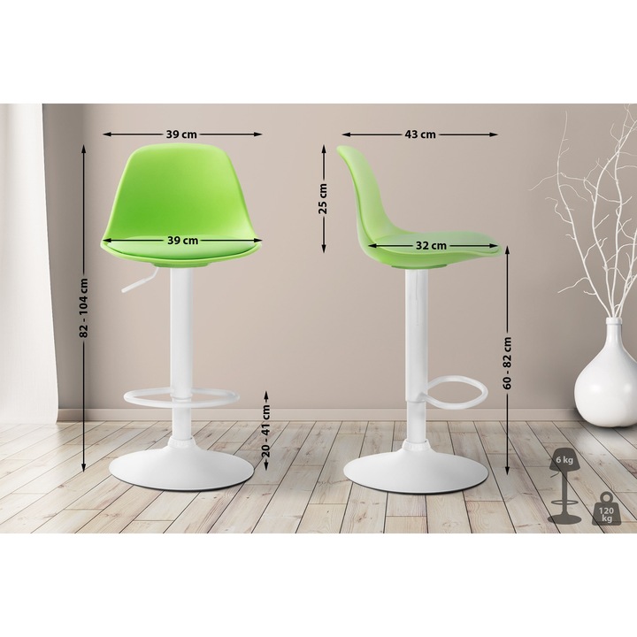 Scaun de bar Kiel din piele artificiala alba verde