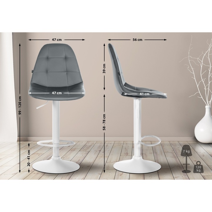 Scaun de bar Elmore din piele ecologica W gri