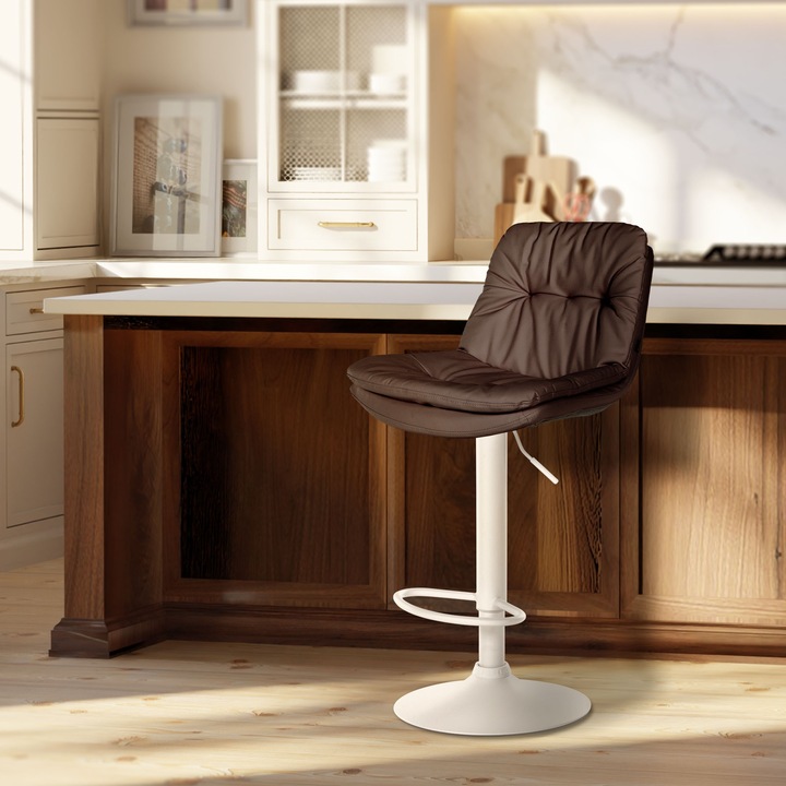 Scaun de bar Laurel, piele ecologica alba maro