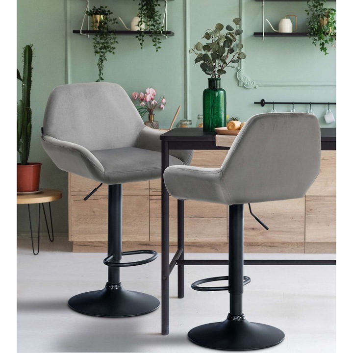 Set de 2 scaune de bar Braga catifea neagra gri