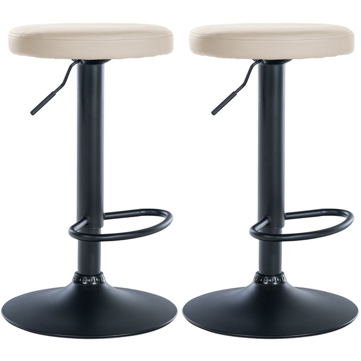 Set de 2 scaune de bar Ponte din piele ecologica neagra crema