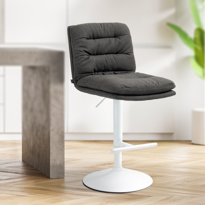 Scaun de bar Damar din material textil alb gri inchis