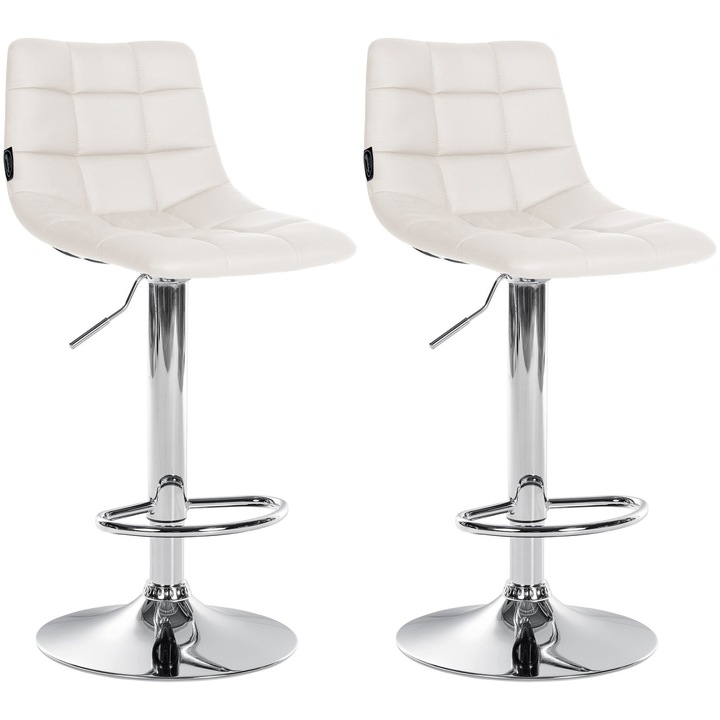 Set de 2 scaune de bar Jerry din piele ecologica cromata alb