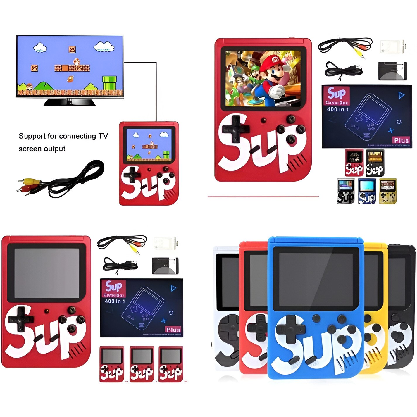 Consola portabila 400 jocuri clasice (Mario, Pac-Mac, Contra, etc), portabila ANGMAD, display 2.8 inch, baterie 1050mAh, conectare TV, culoare: alb, varsta min. recomandata 3ani+