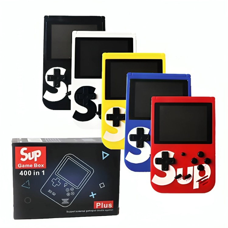 Consola portabila 400 jocuri clasice (Mario, Pac-Mac, Contra, etc), portabila ANGMAD, display 2.8 inch, baterie 1050mAh, conectare TV, culoare: alb, varsta min. recomandata 3ani+